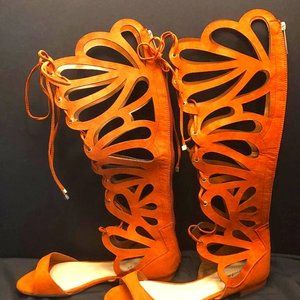 New Tan Gladiator with Cutouts  Lace Up Flats/Sandals  Size 10